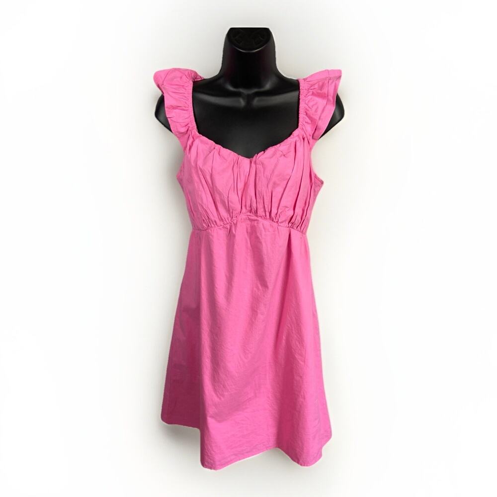 SIM & SAM NWTs Babydoll Sundress Women’s L Pink Ruffled Straps Coquette Cotton